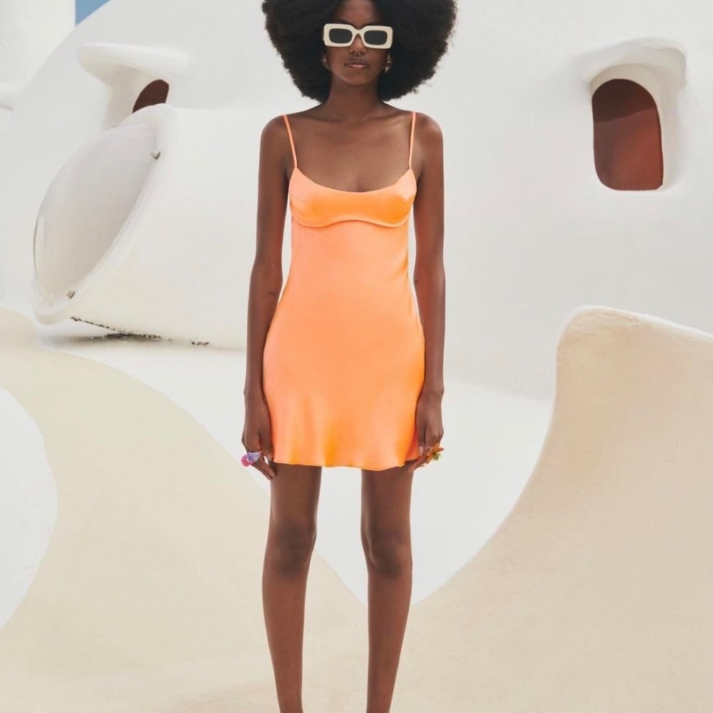 Zara Orange Satin Effect Mini Dress